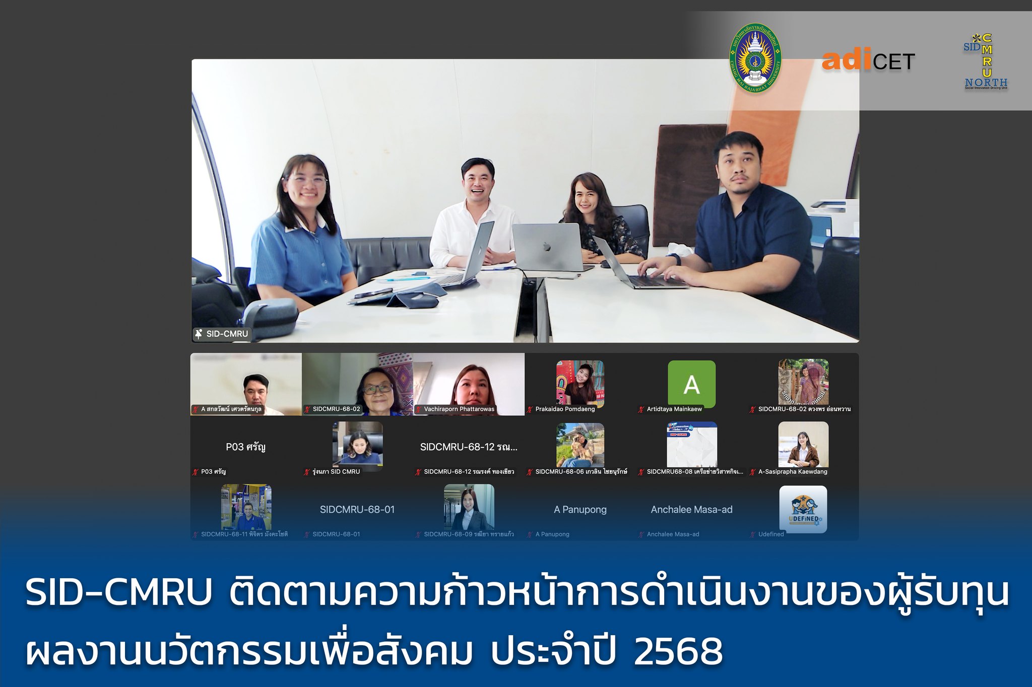 SID-CMRU จัดประชุมออนไลน์ติดตามความก้าวหน้า 14 โครงการนวัตกรรมเพื่อสังคม ปี 2568 พร้อมติดอาวุธการตลาดหนุนต่อยอดเชิงพาณิชย์